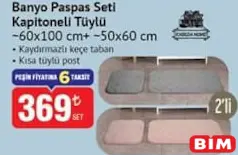 CASİLDA HOME BANYO PASPAS SETİ KAPİTONELİ TÜYLÜ 60X100 CM +50X60 CM 2'Lİ